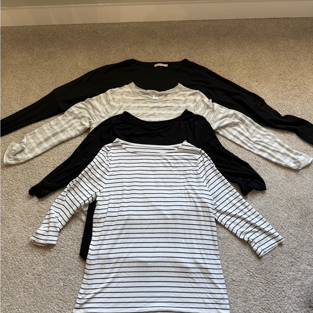 Women's Striped and Solid Tops - Black and White